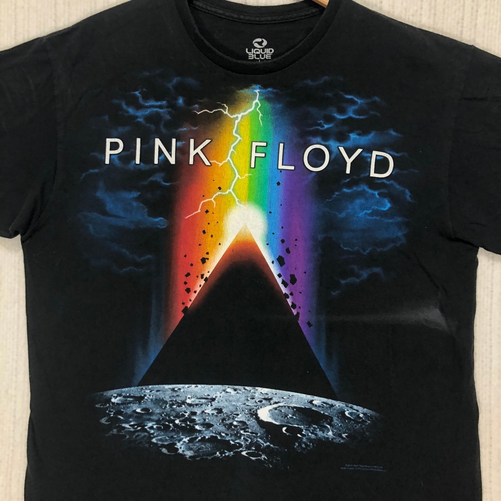 Liquid Blue Pink Floyd Dark Side of the Moon Lightning Graphic T-Shirt Black L